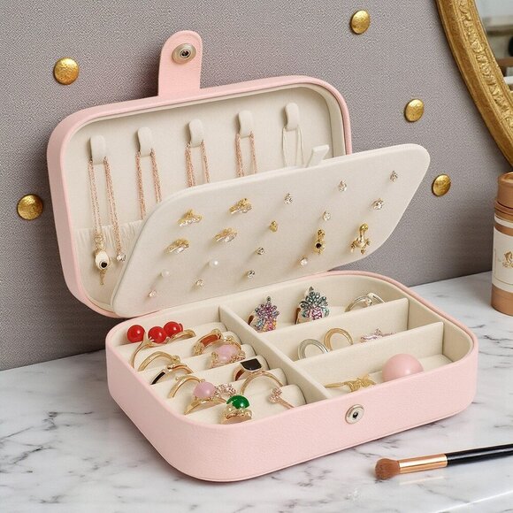 🆕Chic & Secure Pink PU Leather Jewelry Organizer | Multi-Layer Storage Box - Picture 12 of 12